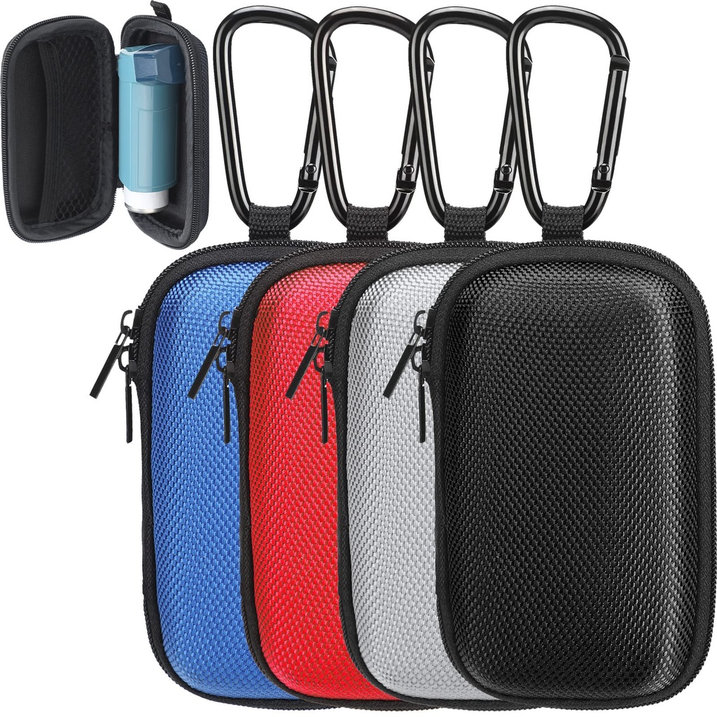 Woanger 4 Pcs 听力援助 硬Astema Inhaler Holder 旅行听力援助 Earbud Portable Zipper care Holder 与 Mesh Pocket 为 Inhaler 携带来自尘土和泥土的援助其他附属物