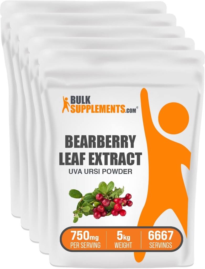 Bulk Assupports.com Bearberry Leaf 提取粉末 - Uva Ursi 提取,Bearberry 补充,Bearberry Leaf 粉末 - Vegan & Gluten Free,每架750毫克,5kg(11磅)(包5)