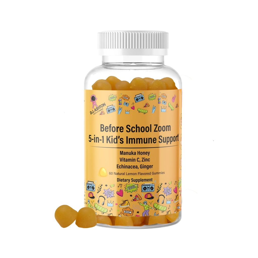 一般5-in-1 儿童免疫支持Gummy, Manuka Honey, 维生素C, Zinc, Echinacea, Ginger, Gummy 补充, 日常使用的基本免疫支持Gummys, 天然 Citrus Flavored - 60 Counter