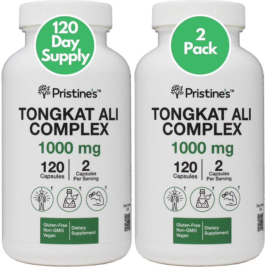 PRISTINE的Tongkat Ali 1000MG 抽取卡普苏尔补编(2-Pack) - 30日供应 - 运动员性能支持 - 男士健康和精益肌肉大众 - 豁免支持