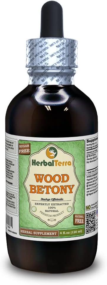 Wood Betony(英语:Stachys Officinalis) Glycerite,有机干草醇-FREE液体提取物(Brand name:Herbalterra, Proudly in USA) 4 fl.oz(120毫升)