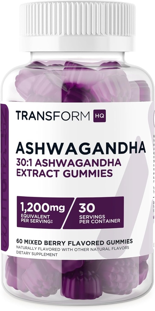 FranchHQ Ashwagandha Gummys 1200mg, 60 Gummys (混血Berry Flavor) - Ashwagandha 草药提取补充 - 30名服务员,Gluten Free, Non-GMO