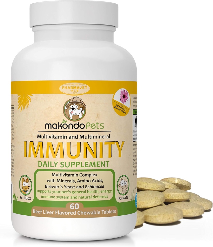 Immune Support Dog Supplement - 与维生素B Complex,钙,铁的过敏和减痒. (原始内容存档于2018-09-21). Mineral, Breagers Yeast for Alergies - 豁免狗肉素. (Bacon Flavor, 60 Tabs) (英语).