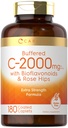 Carlyle 缓冲维生素C → 2000mg → 180卡普列斯 与 Bioflavoids 和 Rose HIPS → Vegetarian, Non-GMO 和 Gluten 免费补充