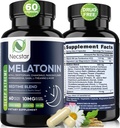 Necstar Melatonin 10mg,成人睡眠援助,与Ashwagandha、镁、L-Theanine、GABA、莱蒙·巴尔姆和香蜜儿睡眠支助补编、Vegan、Non-GMO、Gluten-Free、60 Capsules