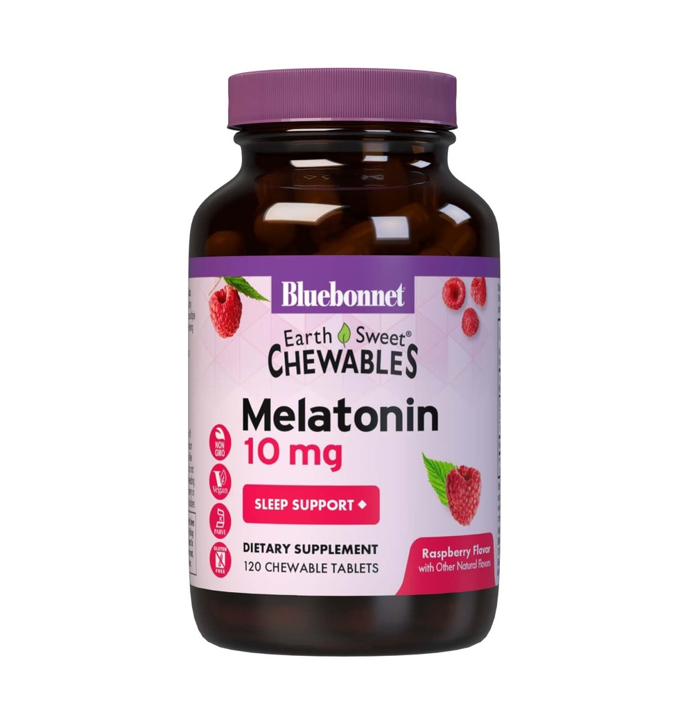 BlueBonnet 营养 Earth Sweet Melatonin 10 mg 快动作快速溶解 夜间放松和休息 睡眠支持 - 睡眠援助 - 格鲁滕-无格鲁滕,维冈 - Raspberry Flavor - 120 美味餐具