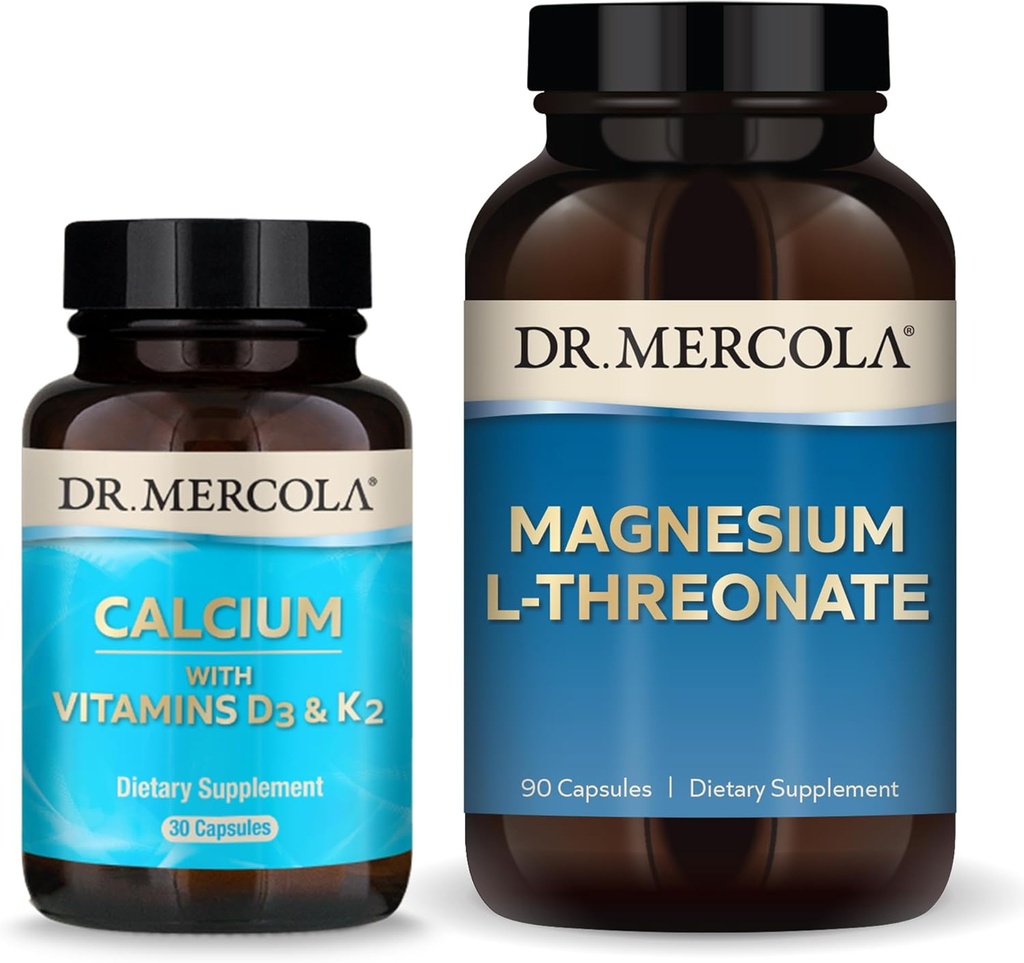 Mercola Magnesium L-Threonate & Calcium博士,配有D3 & K2、30位服务员、饮食辅助员、骨质健康员、非GMO