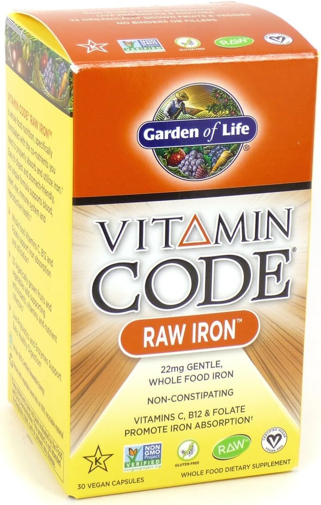 生活花园维生素代码 Raw Iron, 30 Capsules (2 Pack)