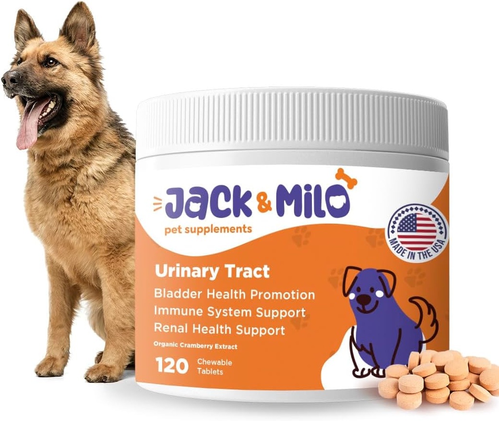 Jack & Milo - 狗、狗UTI失禁、肾脏和Bladder控制的补充 - Cranberry & Antioxidants,有机 - 狗的Bladder控制,美国制造-非转基因生物 - 120片