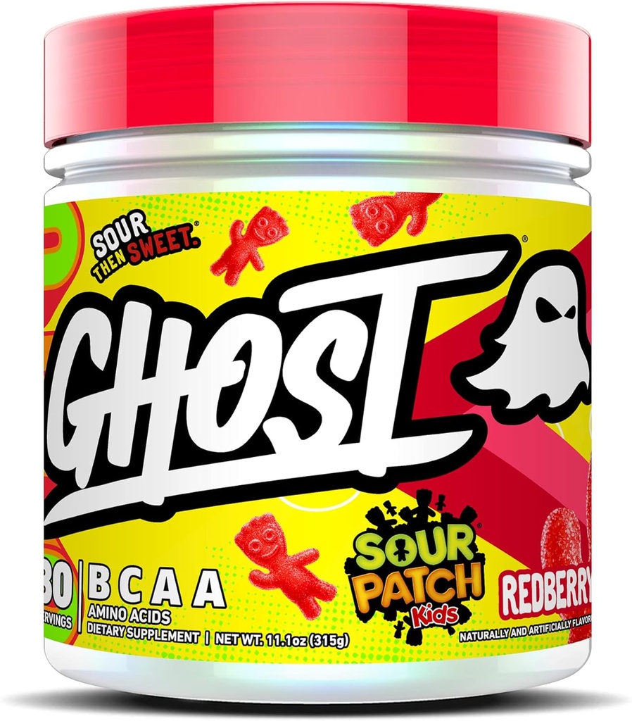 GHOST BCAA 氨基酸粉补充剂,酸补丁 Kids Redberry - 30 services - 无糖内置,Post & PreWorout 氨基酸粉和回收饮料,7G BCAA
