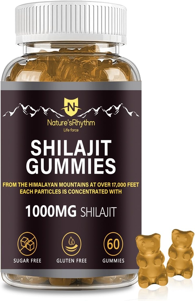自然韵律 Shilajit Gummys 1000mg - 60 pcs of Shilajit Gummys for Men and Women, Shilajit Gummys Rich in disciple Minerals, a Supplement of Boost Energy and unition