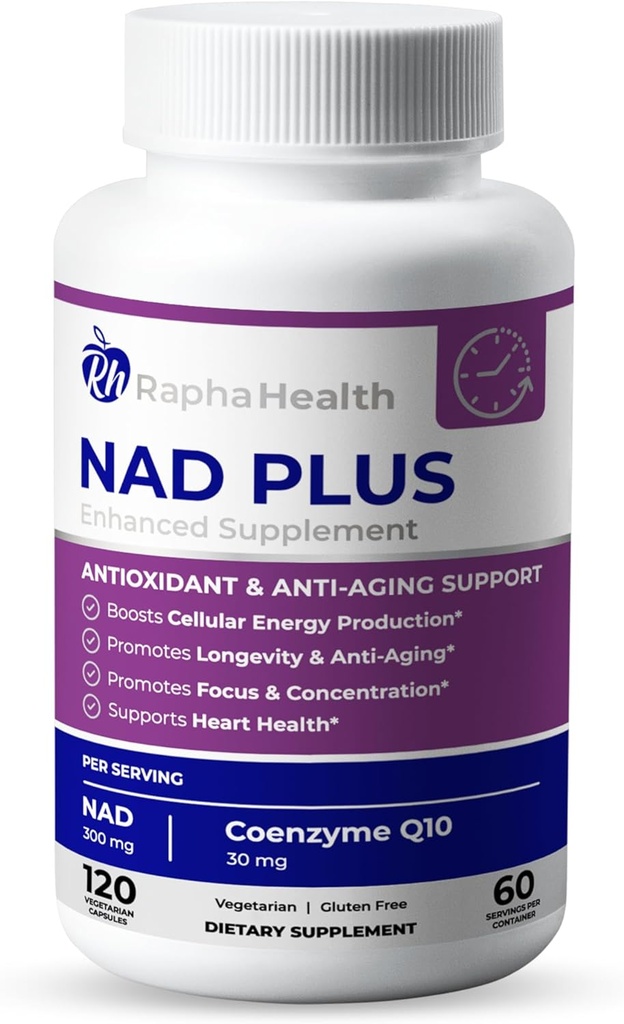 NAD + 高级能量和抗衰老公式 + 与NAD和Coenzyme Q10 + 支持心与认知健康 + 120 Capsules - 60日供应