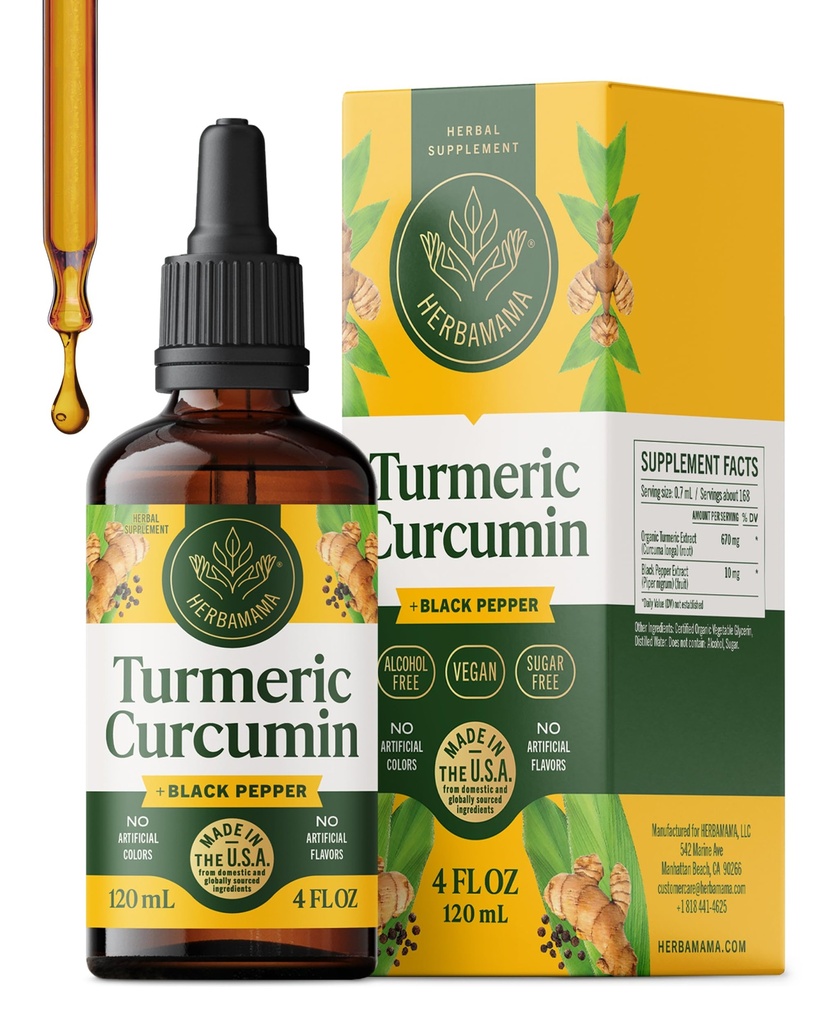 HERBAMMA 涡流液滴 - Vegan Immune, 带Turmeric Curcumin的消化和移动支持 黑色佩普提取 - 非GMO,酒精和无糖抗氧化剂补充 - 56日供应