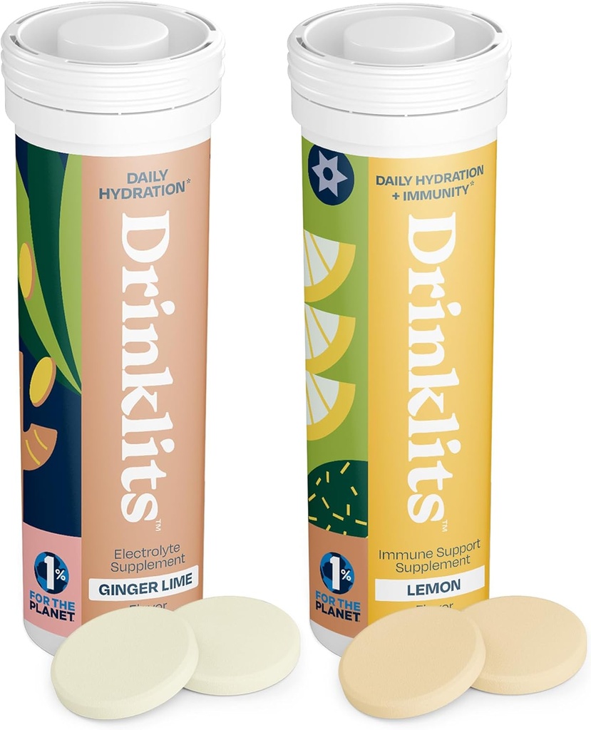 Drinklits Ginger-Lime Hydrition & Lemon Immune Support (2) Tube Combo Pack – Great Taste – Daily Electrolytes – 基本维生素 – 20 services (10片每桶) 互联网档案馆的存檔,存档日期2013-03-02.