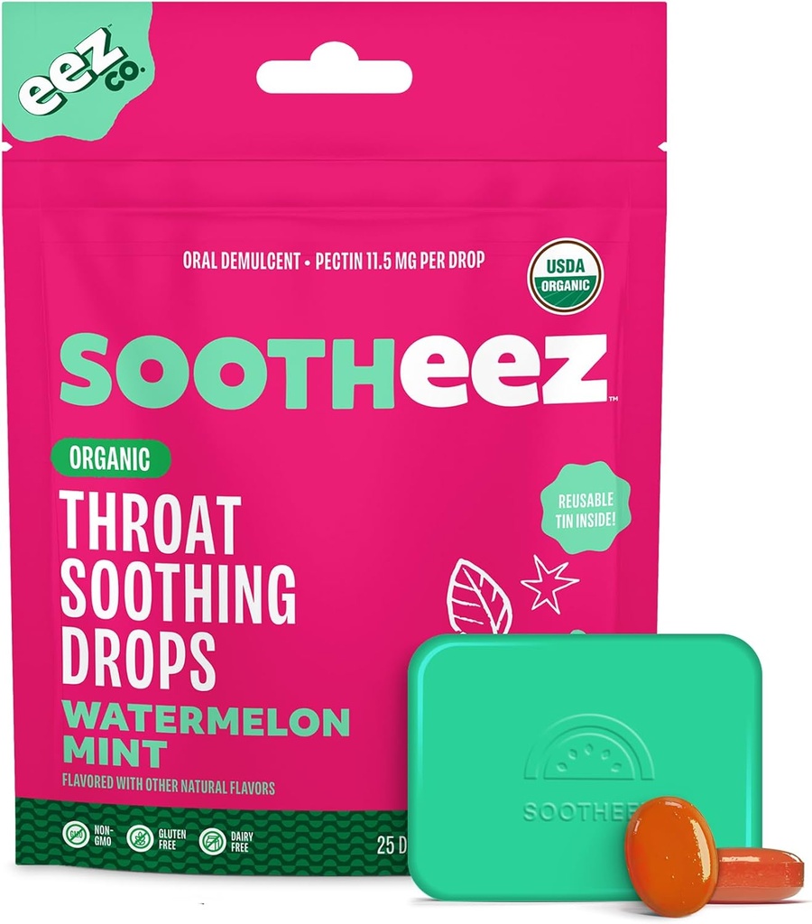 Sootheez 成人有机喉咙吸血滴液, 西瓜薄荷, 25 个计数, 可再填充, 大口味滴液 那个 Sooth Sore喉咙