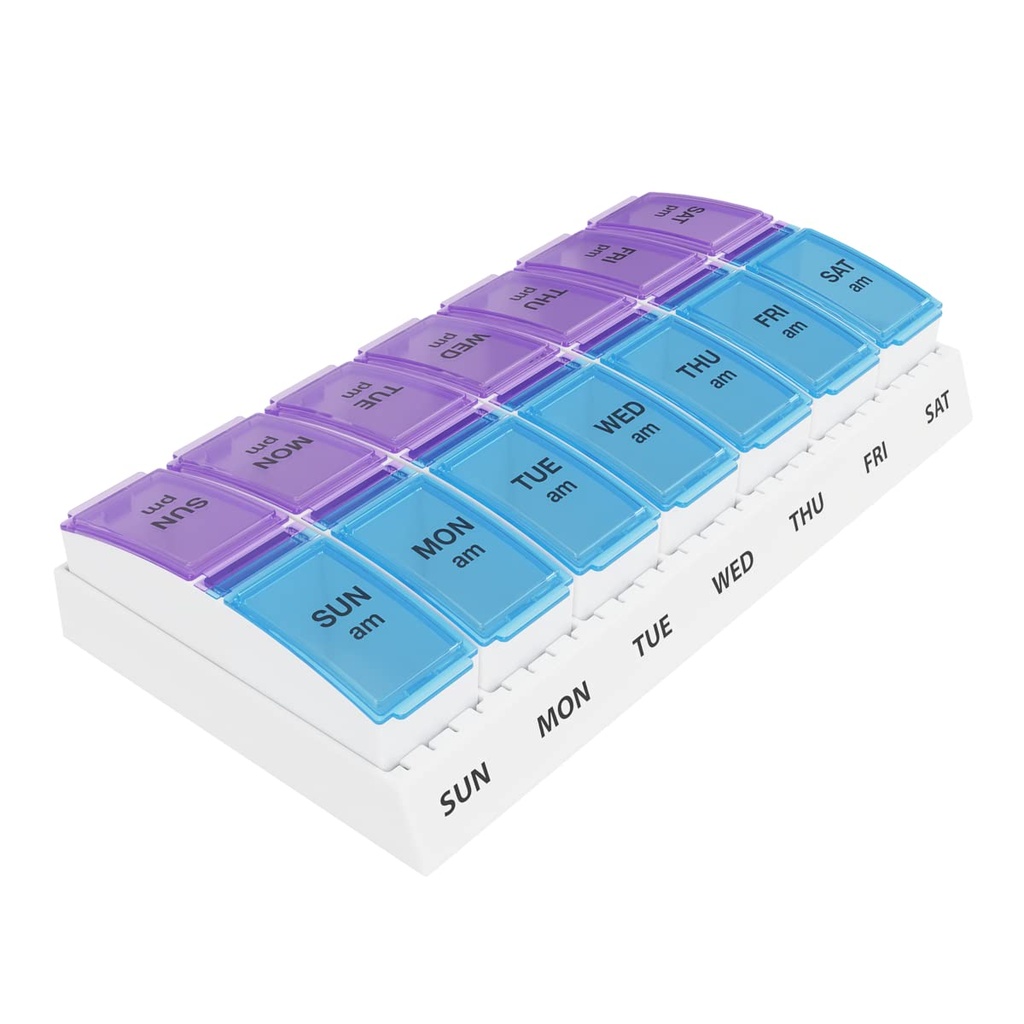 EZY DOSE 每周AM/PM 药丸组织者,7天维生素容器和每日药盒,并配有大型弹出比较,每天2次药丸持有者,蓝色和紫色液剂,旅行友好设计