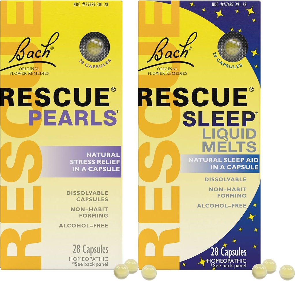 压力和睡眠舱,Bach ReSCUE珍珠,自然压力缓解[和]RESCUE睡眠液体熔融,自然睡眠援助-2-Pk,Homopathic Flower Essence
