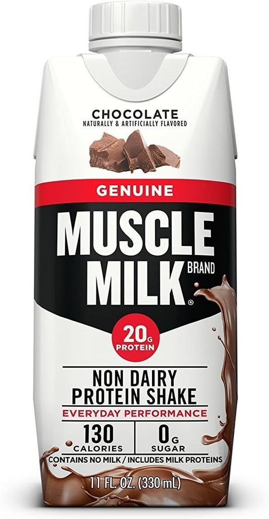 肌肉牛奶真蛋白摇摆 巧克力 11 Fl Oz Carton, 12 Pack, 25g 蛋白质, 零糖, 钙, 维生素A, C & D, 5g 纤维, 内燃机斯纳克, 工作回收, 包装 May Vary