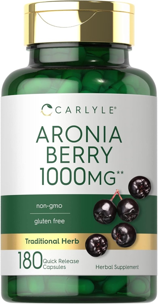 Carlyle Aronia Berry Capsules 1000mg 180 药丸 | Chokeberry 提取 | Non-GMO & Gluten 免费补充