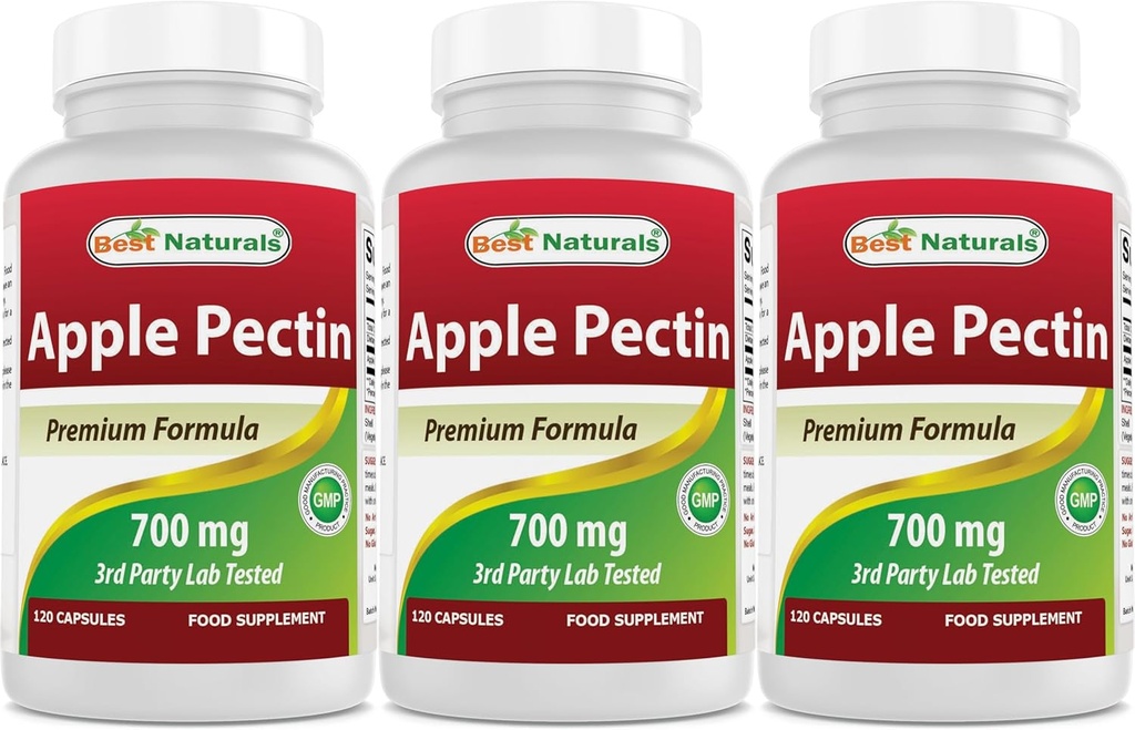 Best Naturals Apple Pectin 700 mg - 饮食纤维 - 肠道支架 - 120 Capsules (120 Counter (Pack of 3))