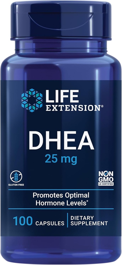生命延长DHEA 25 mg – 荷尔蒙平衡,免疫支持,性健康,骨骼和心血管健康以及抗衰老和摩德支持的补编 – Gluten-free,非GMO – 100 Capsules