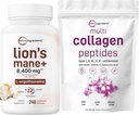 微粒成份 多Collagen蛋白粉 16oz & Lions Mane 补充 240 Veggie Capsules Bundle 2 Pack → 草-Fed Collagen Peptides → 超级食品 蘑菇 带有L-Ergothioneine的抗氧化剂