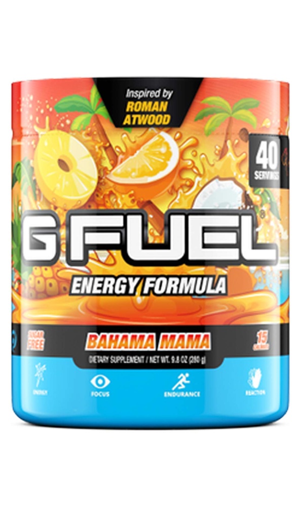 G Fuel Bahama Mama Energy Drinking Powder,预研咖啡因混合剂用于游戏,无糖聚焦氨基,维生素+抗氧化剂,9.9oz(椰子和菠萝,40种服务)
