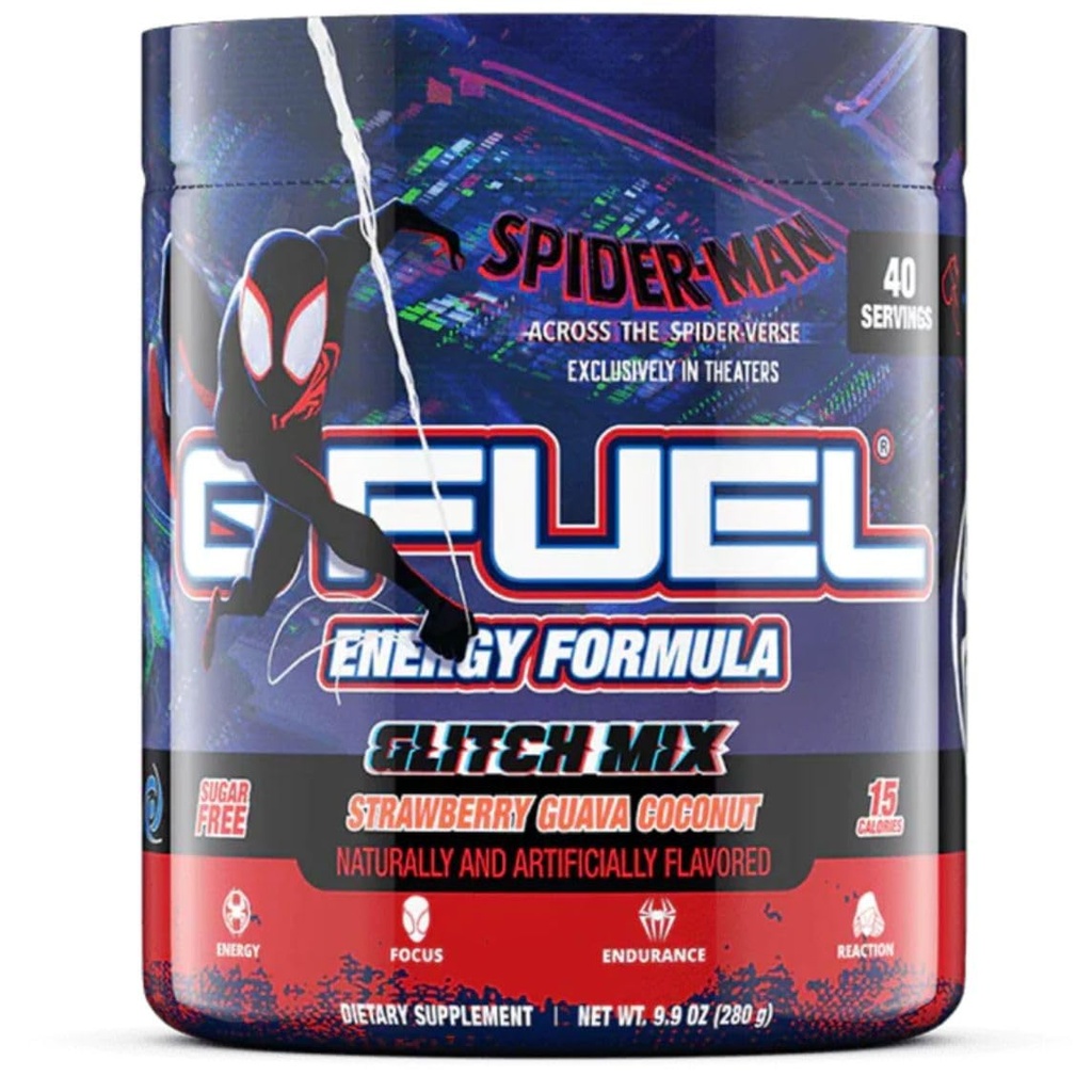 G Fuel through the Spider-Verse Energy Drinking Powder,预研咖啡因混合剂用于赌博,聚焦氨基,维生素+抗氧化剂,9.9oz(草莓瓜瓦椰子,40种服务)