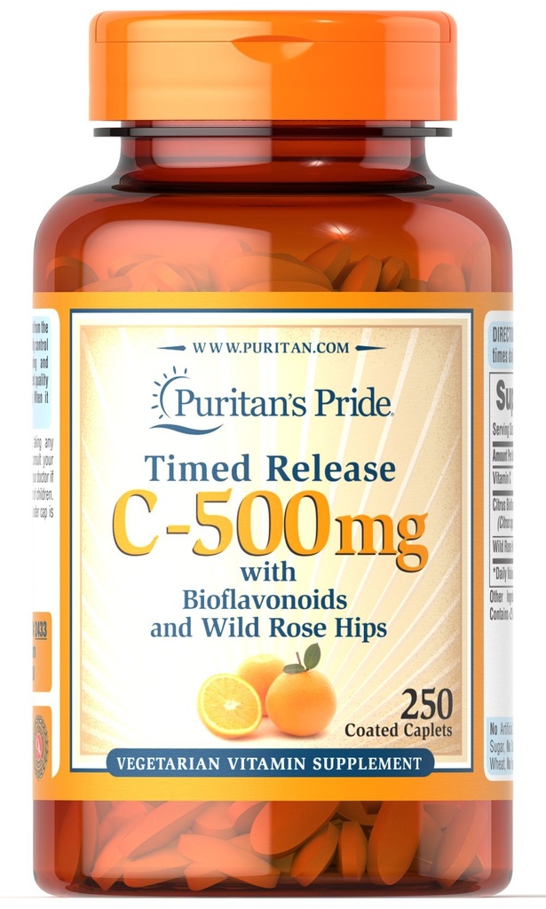 纯洁的维生素C500毫克,配有玫瑰HIPS Caplets,250