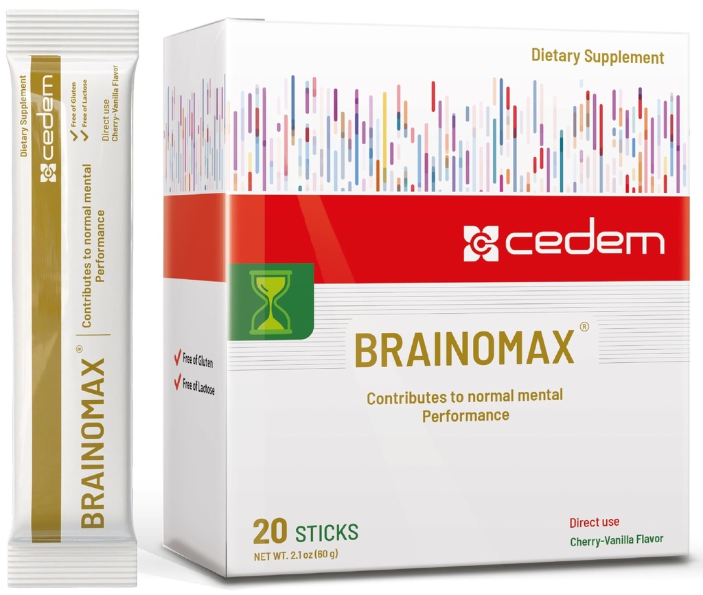 瑞士 BRAINOMAX 20 Powder Sticks, Brain Boster Supplements, Cherry-Vanilla Flavor with Citicoline, N-Acetyl-L-Carnitine, N-Acetyl-L-Carnitine, Notrotic Brain Supplements for Memory and Focusion, 认知支持