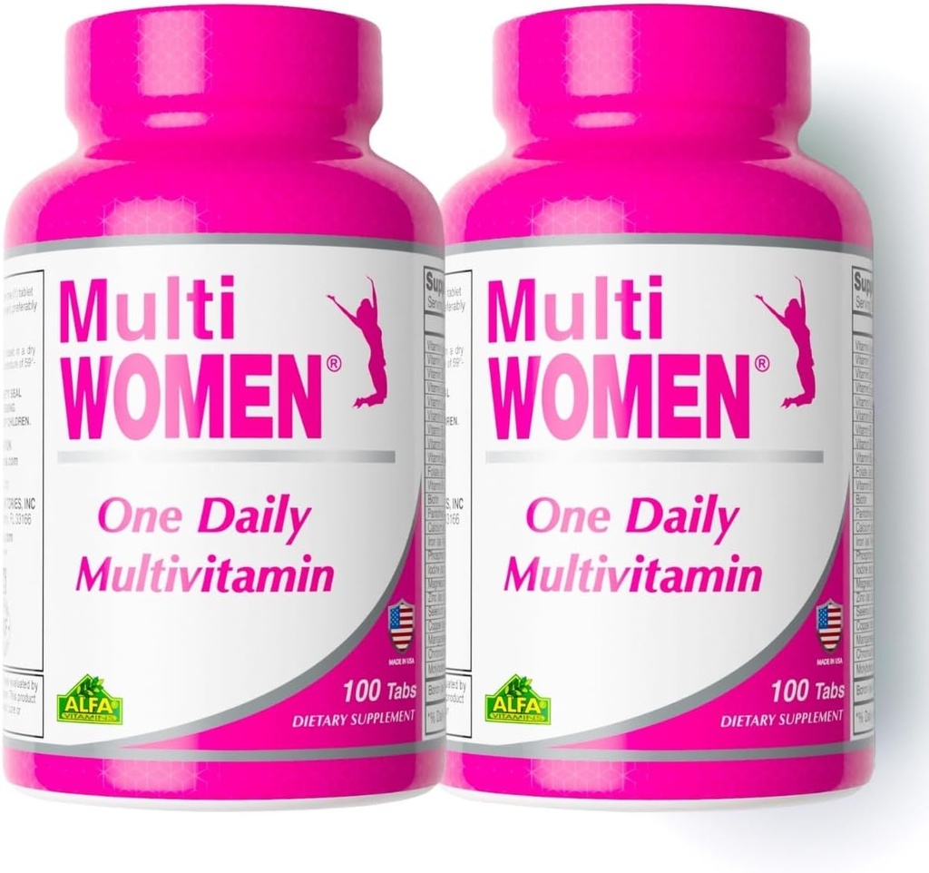 ALFA VITAMINS 多份妇女维生素补充剂,配有妇女必需维生素和矿物-氨基酸+抗氧化剂-100片(2包)