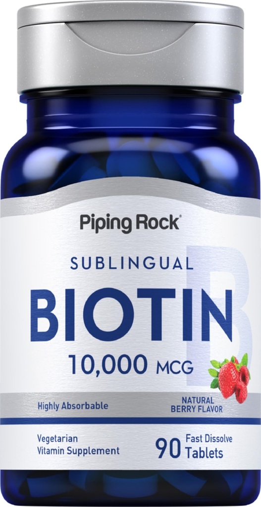 Pipping Rock Biotin 10000mcg 快速溶解片 | 90 伯爵 Berry Flavor 亚语言药 | Max 强和高吸收 | 蔬菜,Non-GMO,Gluten Free Suppers