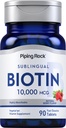 Pipping Rock Biotin 10000mcg 快速溶解片 | 90 伯爵 Berry Flavor 亚语言药 | Max 强和高吸收 | 蔬菜,Non-GMO,Gluten Free Suppers
