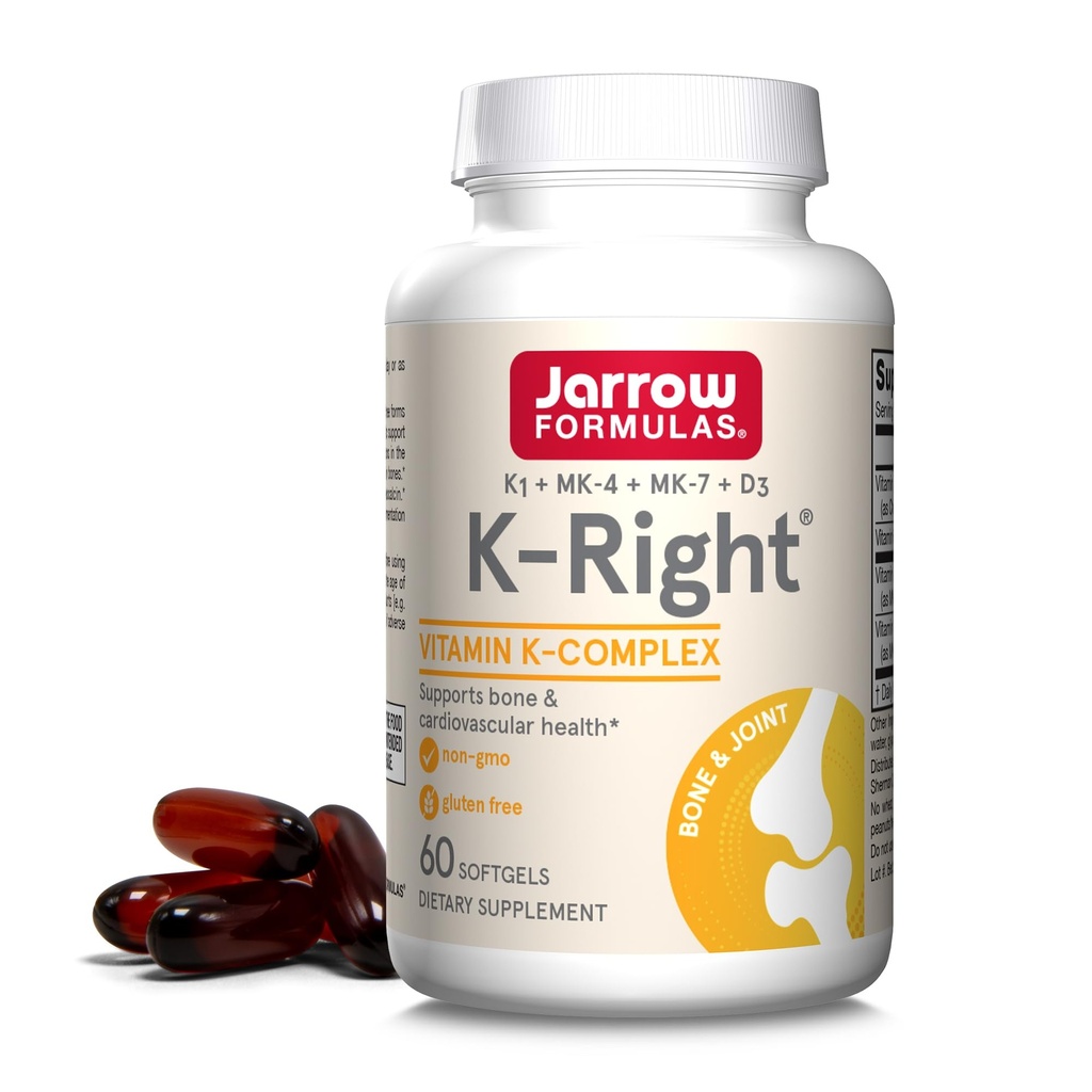 Jarrow公式 K - Right - 维生素K - 复合剂(K1, MK-4, MK-7, D3) - 60 services (Softgels) - 骨骼和心血管健康支持的饮食补充剂 - 维生素K2 MK-7 - Gluten Free