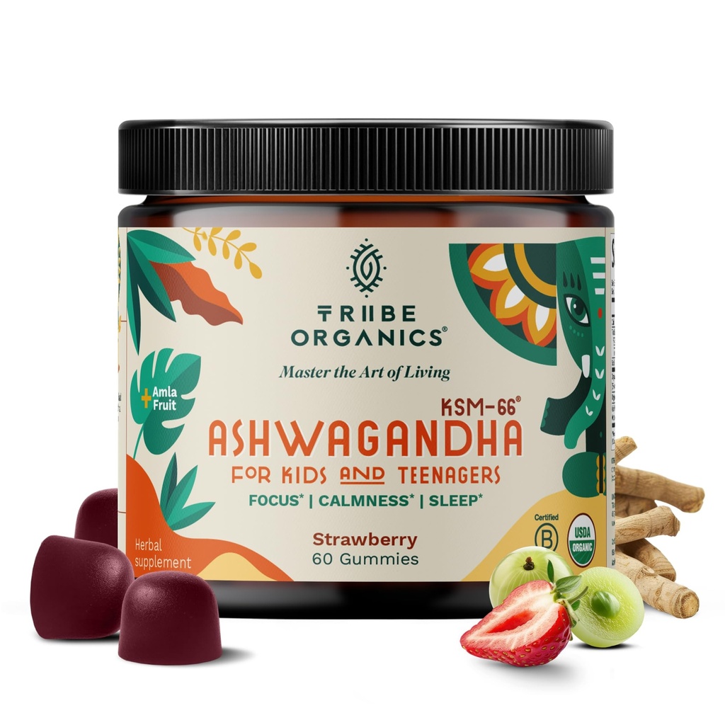 Ashwagandha KSM-66 儿童与青少年的Gummys - 纯有机根提取 Ayurvedic 补充 Gummy - 聚焦 Mood支持 提高能量强度 600 mg 自然 KSM66 用于高级吸收