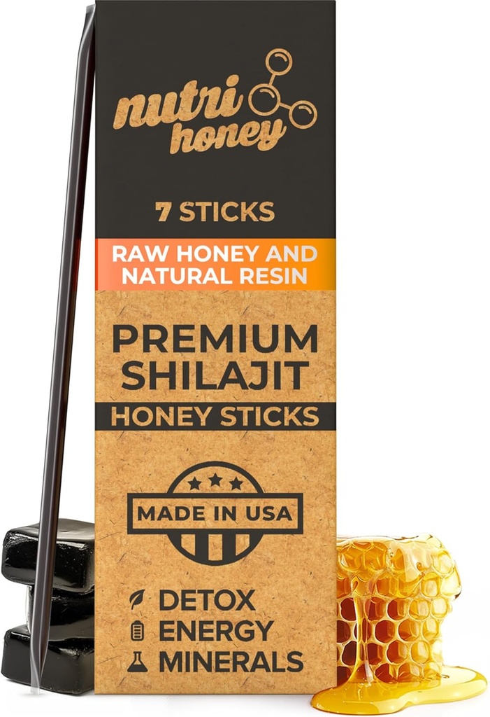 NATURAL SHILAJIT 蜜棒 -- -- Shilajit Resin 配有Raw Honey、富尔维奇酸和跟踪矿物、基于植物的能源营养剂、免疫支持和生命力 -- -- 7 Shilajit 棒