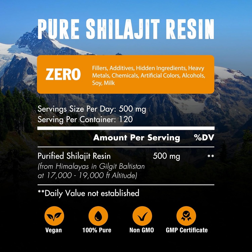6万MG Shilajit纯有机Resin - 65% Fulvic Acid & 85+ Trace Minerals, 120 services - Awaken Energy Booster & Support Imune, 增强整体健康和脑促进器 - 无糖