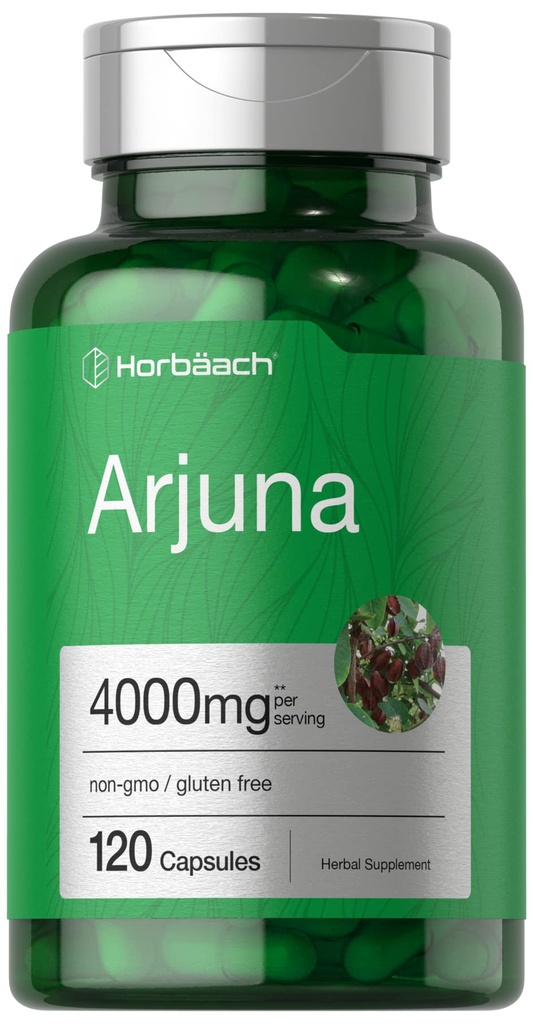 Horbaach Arjuna Capsules 4000mg = 120 伯爵 Non-GMO,来自Arjuna Bark Herb 的 Gluten Free = 摘录
