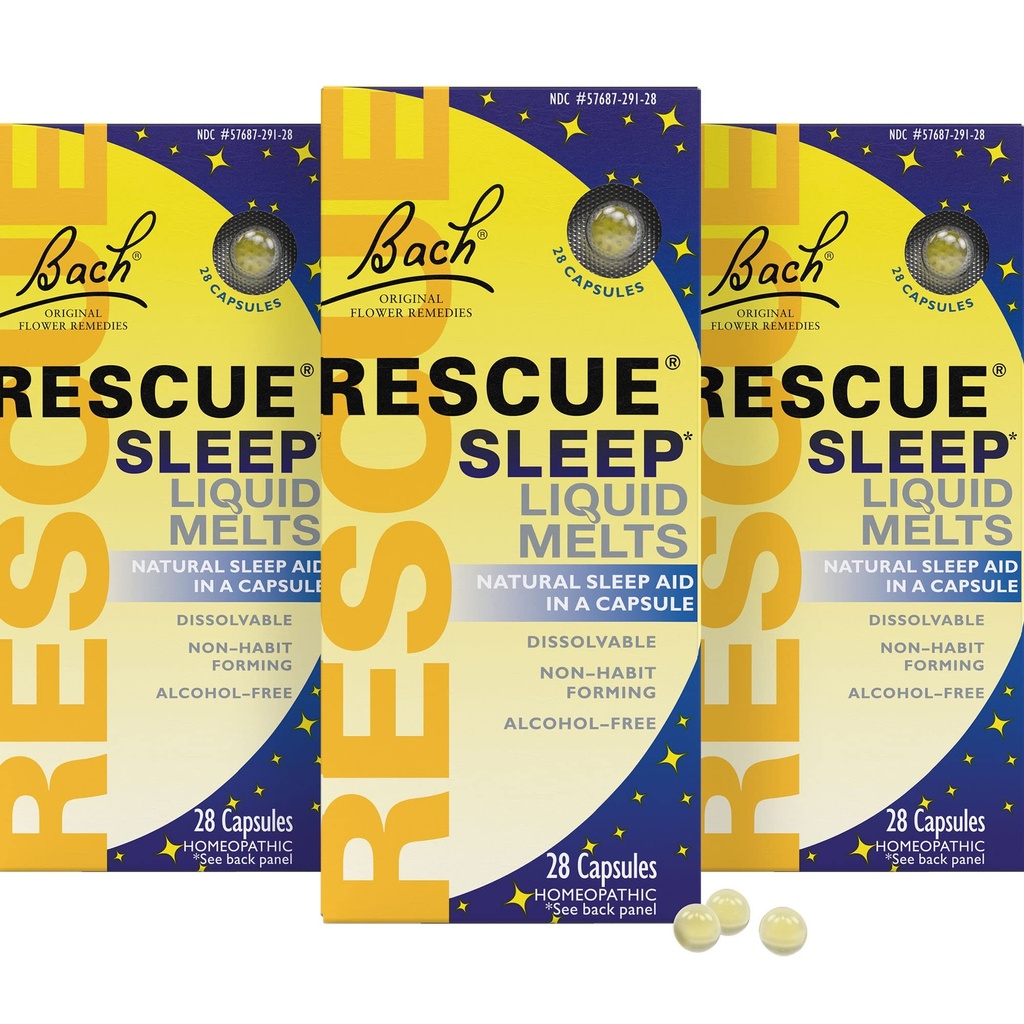 RESCUE 巴赫睡眠液体熔融物 天然橙香草 香草 天然睡眠援助 压力救济 顺势疗法 花儿增生 免去梅拉托宁,Non-Alcohol, 3 Pack, 28 Counter Essence