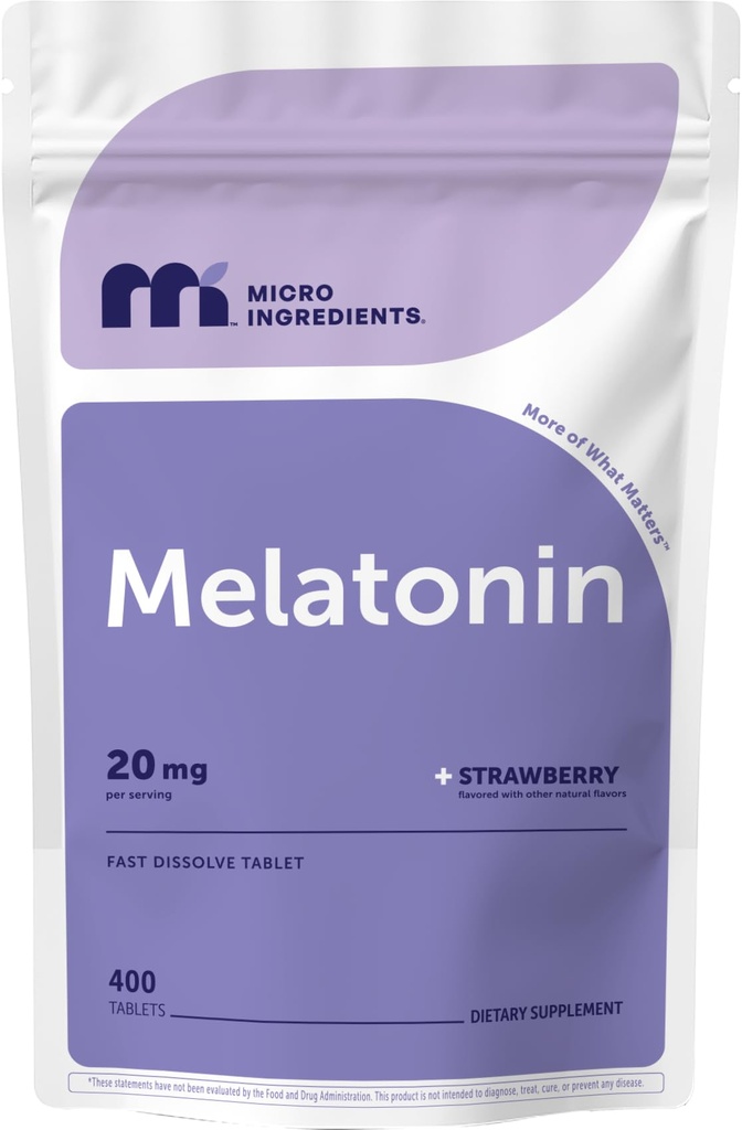Micro Informements Melatonin 20mg, 400 块牌匾 草莓 Flavor 快速溶解 100% 药物 自由 100% 蔬菜 友好 QQ Non-GMO, No Gluten, 糖 无