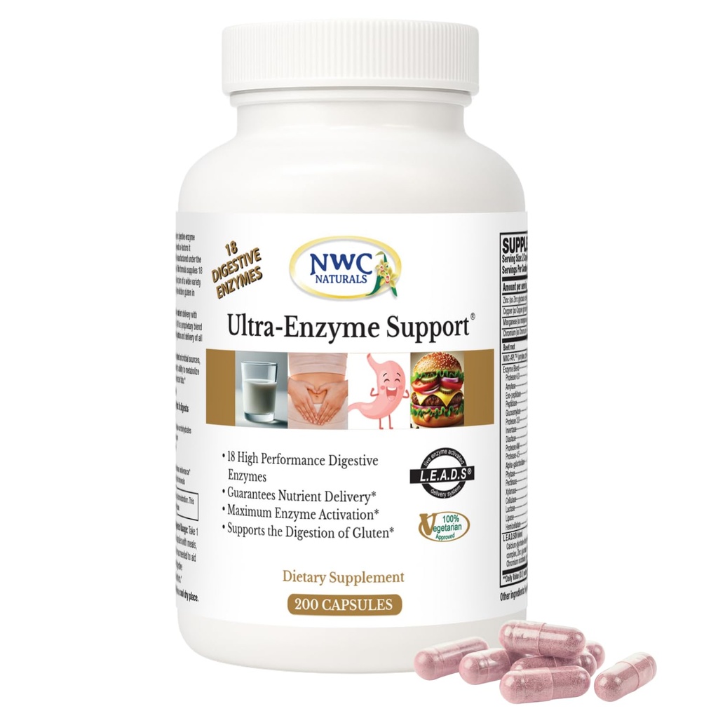 NWC Naturals Ultra-Enzyme 支持,自然消化补充,促进最佳健康和消化,200个卡普尔