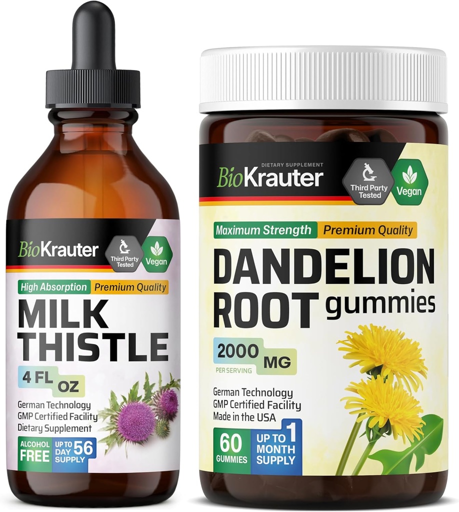 BIO KRAUTER 牛奶 铁丝网 4 Fl. Oz. & Dandelion 60 Gummys.
