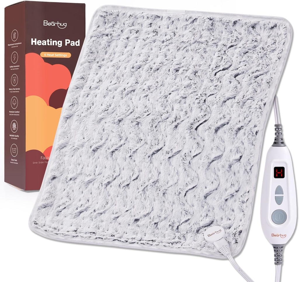 Bearhug XL Electronic Heating Pad 20''x24'' 双侧福尔加热帕德,6加热级,2H自动喷雾器,Moist & Dry Heat 治疗后止疼痛,机器可洗,ETL认证,礼品盒