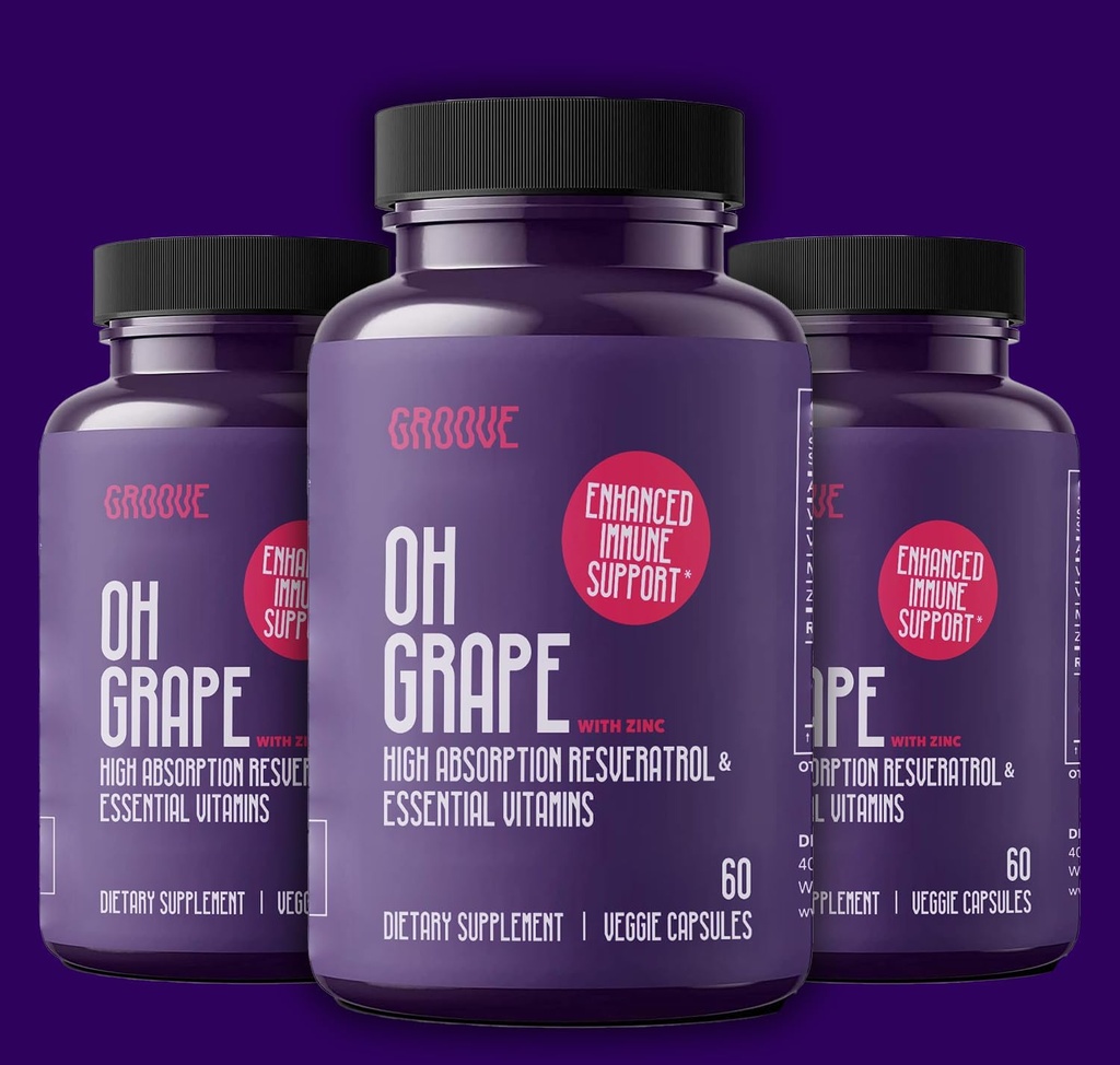 Ooh Grape Resveratrol 补充 525mg (60 Capsules) | 支持认知功能,心脏健康和免疫系统 | 配有锌,镁和其他基本营养物质的动力