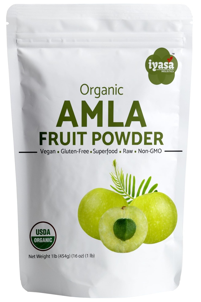 Iyasa Hollics 有机安拉果粉 Amalaki Berry Powder, 16盎司/452 gm, Raw Superfood for Skin and Hair, Resealable 邮袋