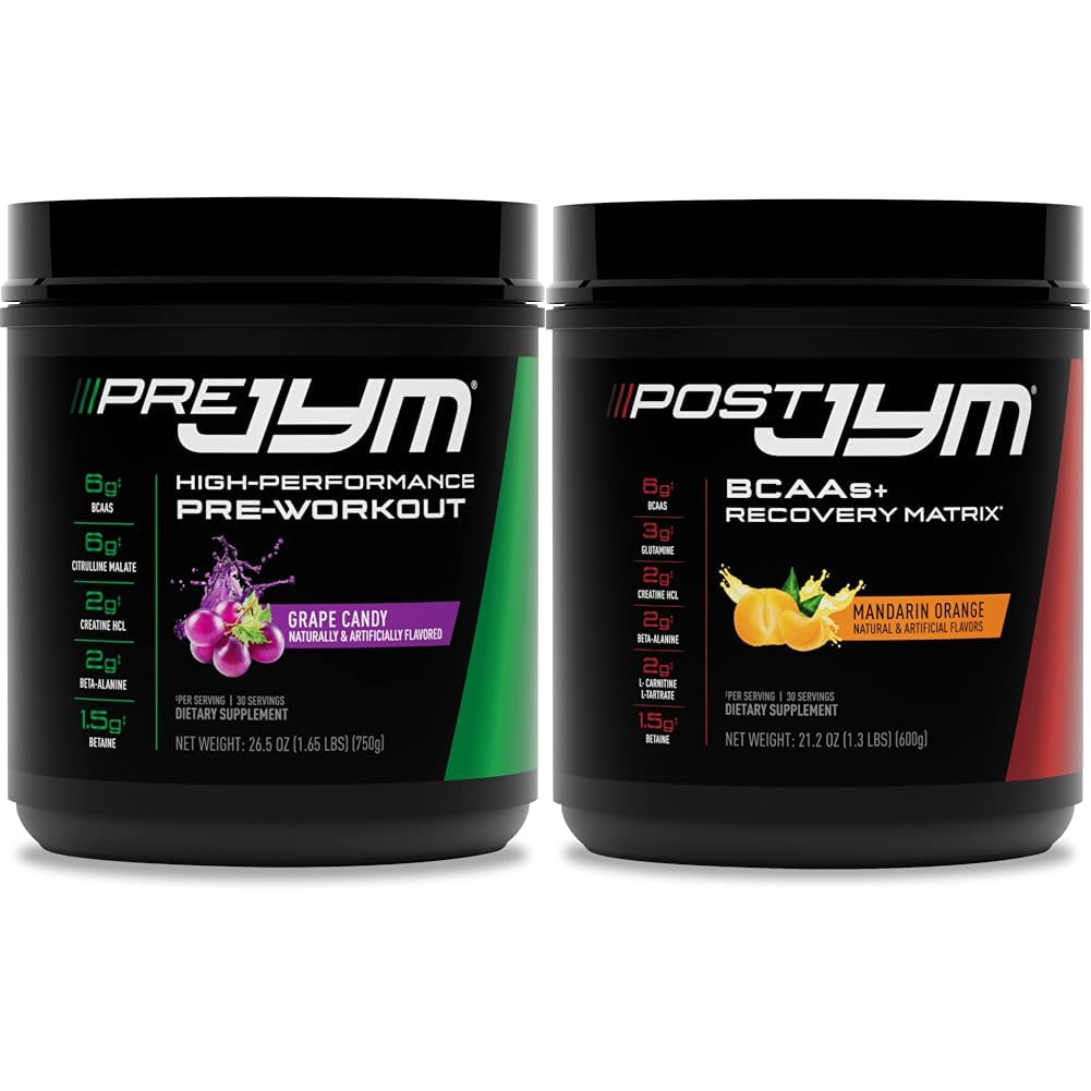 JYM Grape Candy Pre Workingout Powder 和 Post JYM Active Matrix 工作后辅助箱,每台30架