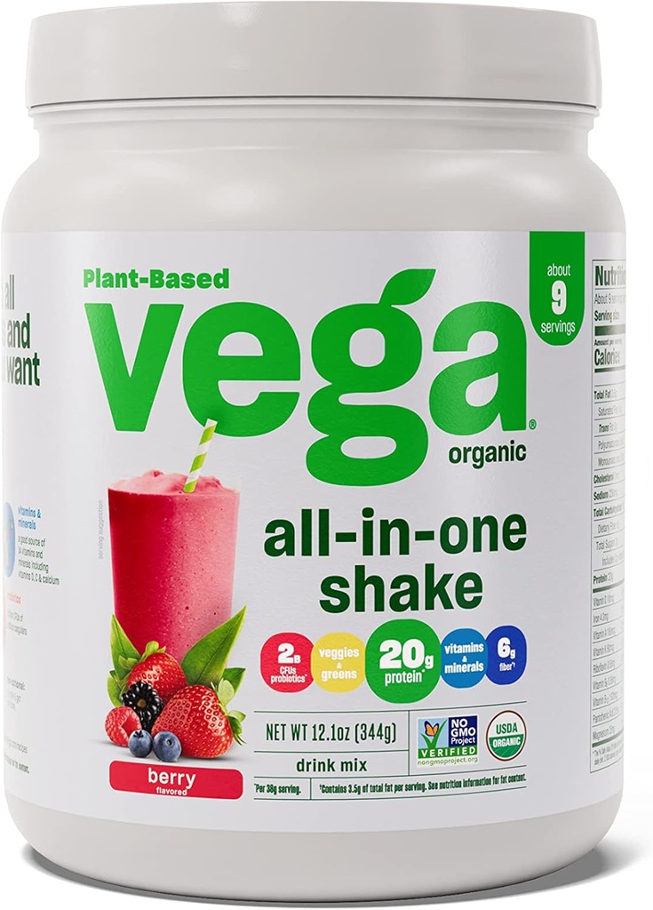 Vega Overical-In-One Vegan蛋白粉,Berry - 超食品原料,维他命支持,Keto Friendly, Pea Protein for Men & Men, 12.1 oz(包装 May Vary)