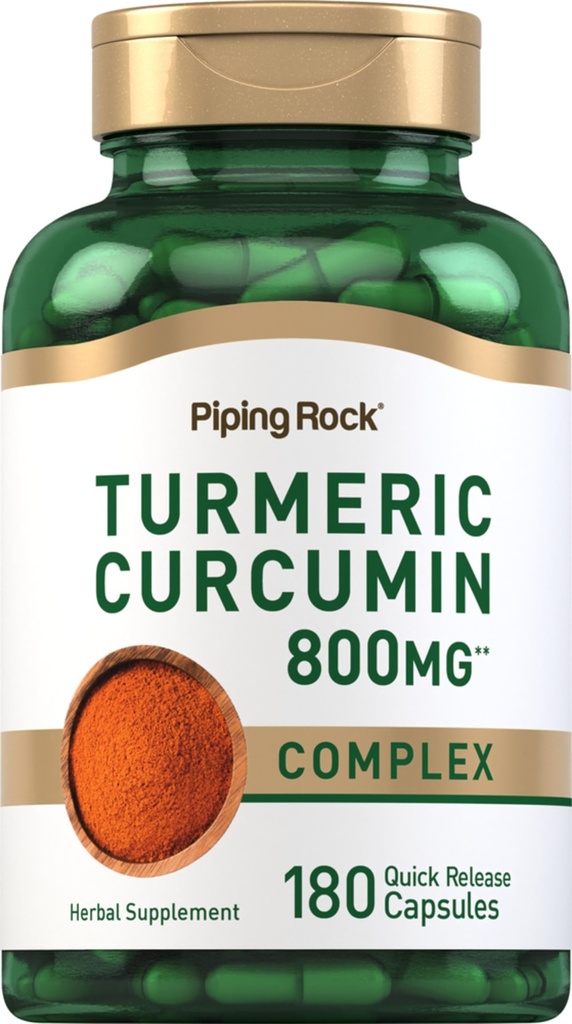 Piping Rock Turmeric Curcumin Supplement 800mg → 180 Capsules → 草药提取复合物 → 非GMO, Gluten Free