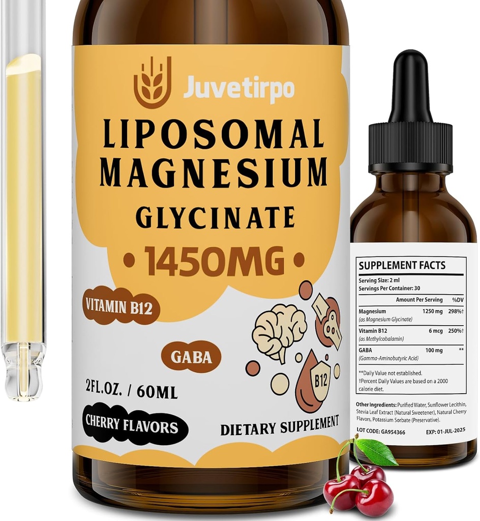 甘油酸镁液滴 -- -- Liposomal Chelate 和 Cherry Flavor 一起容易吸收,促进睡眠,Mood,肠道和骨质健康,减少压力 -- -- 60ML (2.04 Fl Oz (Pack of 1))