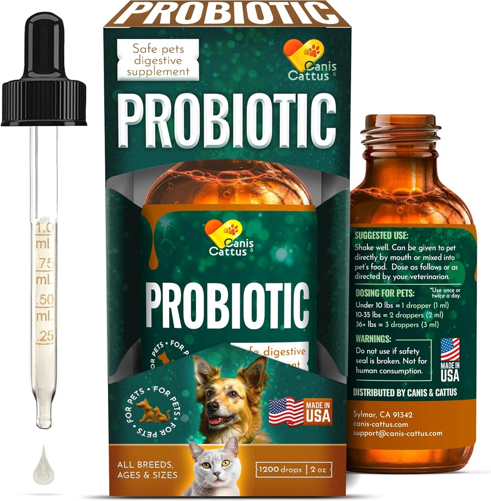 Canis&Cattus 猫的亲生药物 – 液态猫的亲生药物 具有消化酶的气体,布洛丁,腹泻和倒胃液 – Easy-Mix Drops – 2 oz